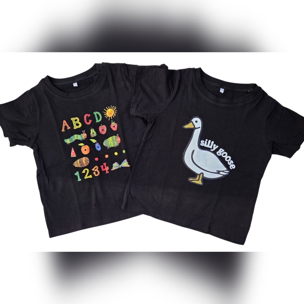 Black Kids T-Shirts with Fun Prints Size 5